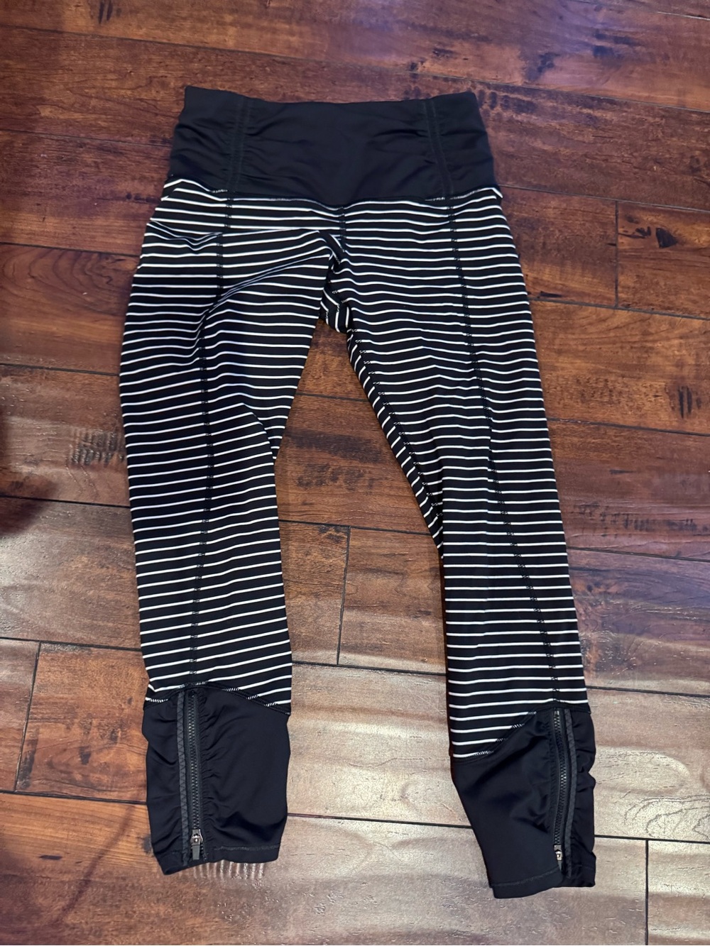 lululemon athletica Black & White Striped High-Rise Leggings with Ankle Zips